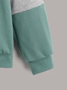 SHEIN 青少年男孩色塊拼接滴肩運動休閒長袖上衣，適用於春秋日常穿著 - 青碧色 - 查看 4