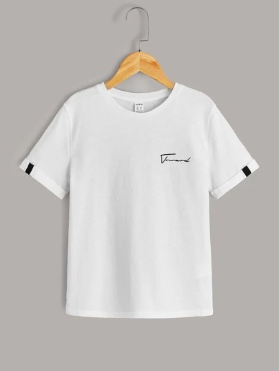 SHEIN Tween Boy Letter Graphic Tape Cuff Top