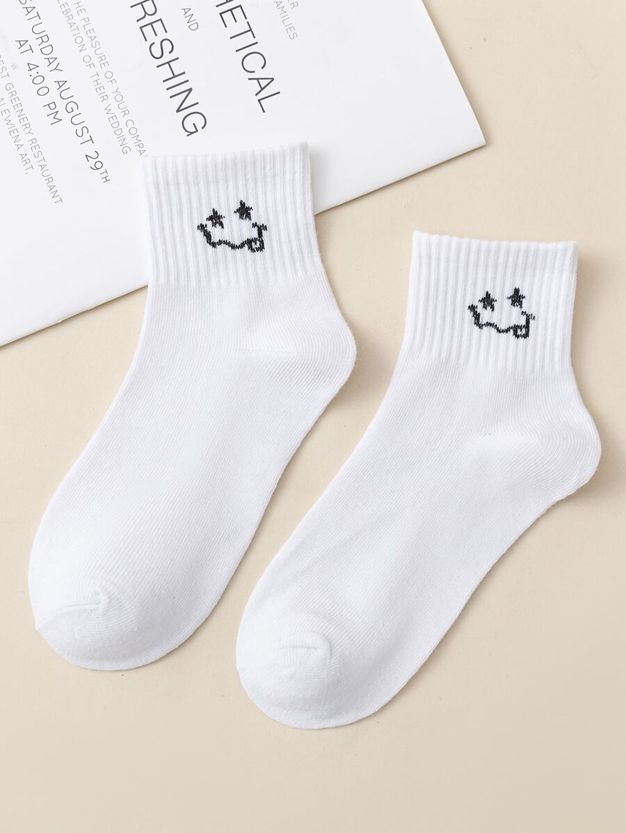 Calcetines de tripulación con estampado de dibujos animados - Blanco y Negro - Ver 1