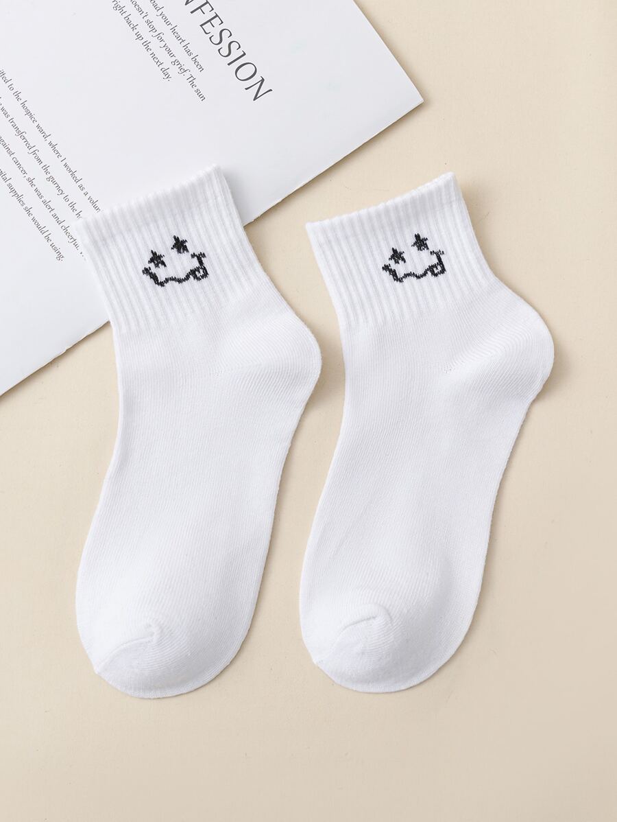 Hombres Calcetines de tripulación con estampado de dibujos animados - Blanco y Negro - Ver 1