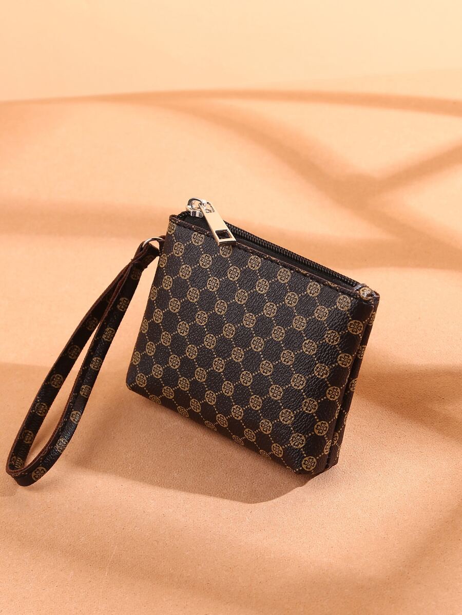 Floral Pattern Slim Lightweight Portable Cash ID Card Card Zipper Coin Pocket Short Wallet Small Pouch Small Pocket Wallet For Birthday Gift Gift Anniversary On Valentine Day Couple Female Lady Girls Male Men School Student For College Student Teenagers Gift Wristlet Wallet School Supplies Teacher Gifts Back To School Card Holder Card Holder Wallet Business Card Holder Credit Card Holder Card Holder Women For Women Wallet Mini Wallet Purse Wallet Card Wallet - Brown - View 1