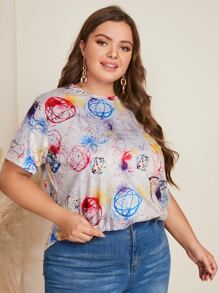 Plus Splash Ink Print Tee - Multicolor - View 1