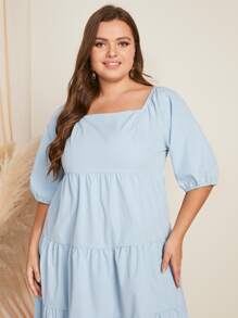 Mulvari 大碼方領荷葉邊連衣裙 - 淺藍色 - 查看 4