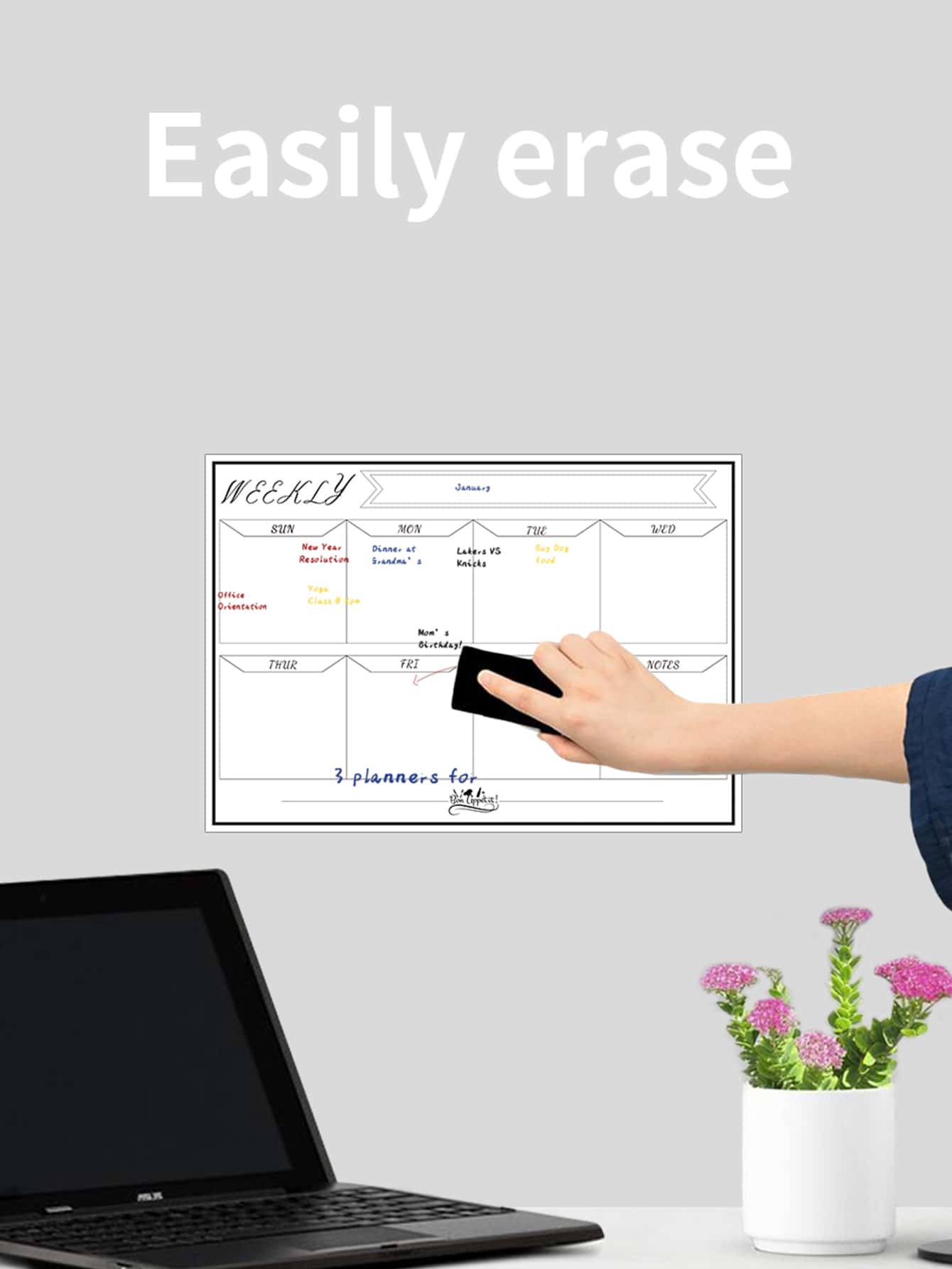 1pc Rewritable Weekly Schedule - Black and White - View 5