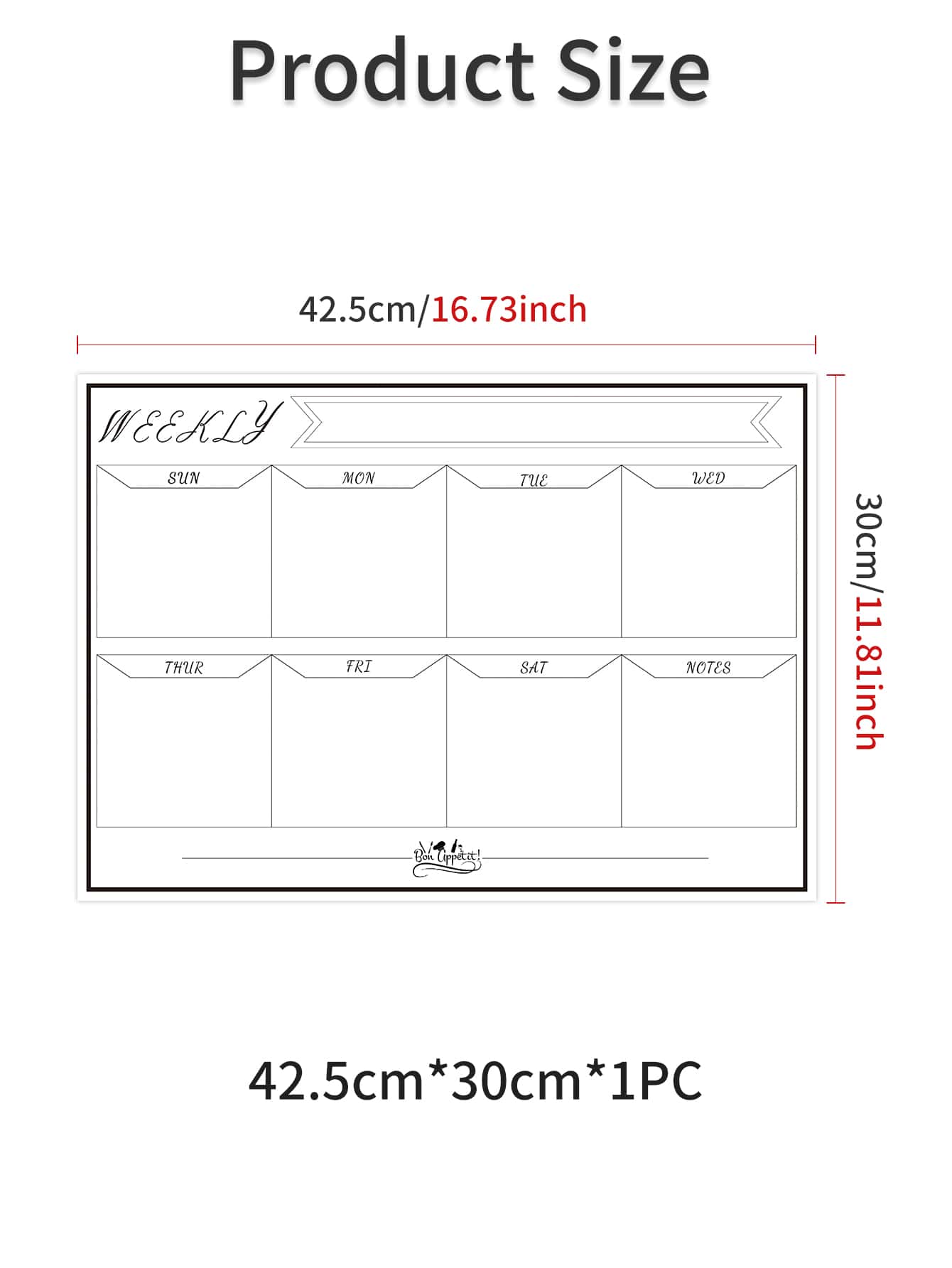 1pc Rewritable Weekly Schedule - Black and White - View 3