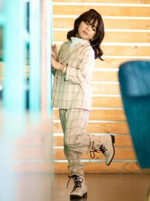 SHEIN Bộ hai mảnh Gái Nút đôi Túi Sọc ca rô Sẵn sàng - Nhiều màu - Xem 1