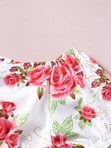 Niñas Vestido con estampado floral fruncido delantero de manga farol - Multicolor - Ver 3