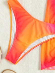 SHEIN Swim Summer Beach 3 件裝漸層色環連比基尼和沙灘裙 - 橘色 - 查看 7