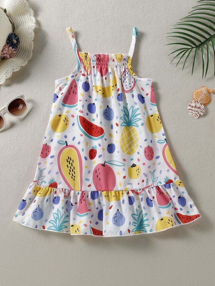 Toddler Girls Fruit Print Ruffle Hem Cover Up - Multicolor - View 2