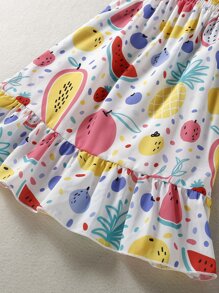 小女童水果印花荷葉邊罩衫 - 彩色 - 查看 7