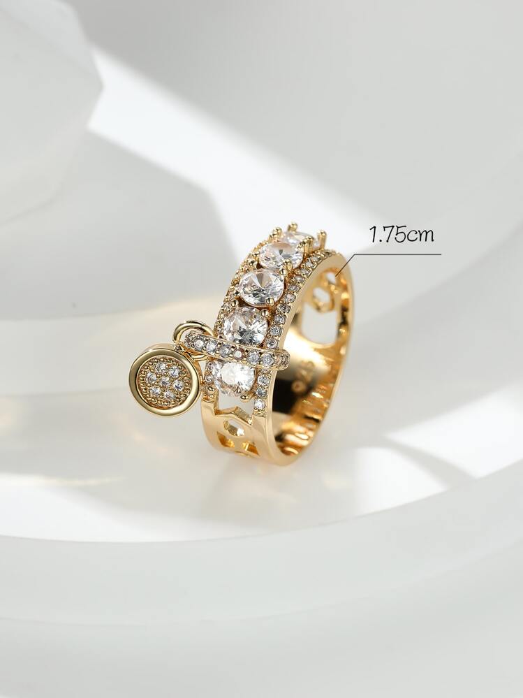 Vanel 1st vintage klassisk skivformad hängring, lyxig smyckesring för kvinnor, present till fru eller fest - Gult guld - Visa 3