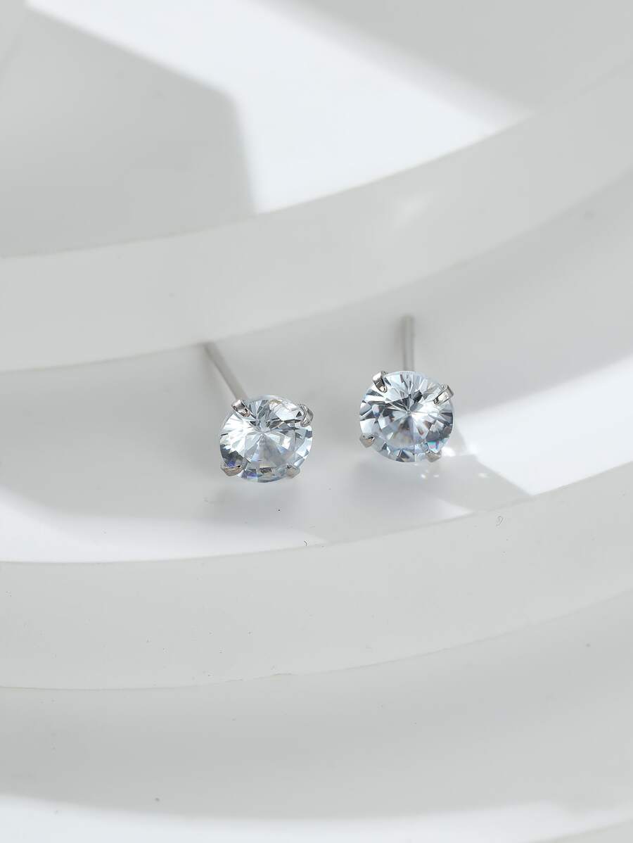 Cubic Zirconia Decor Stud Earrings