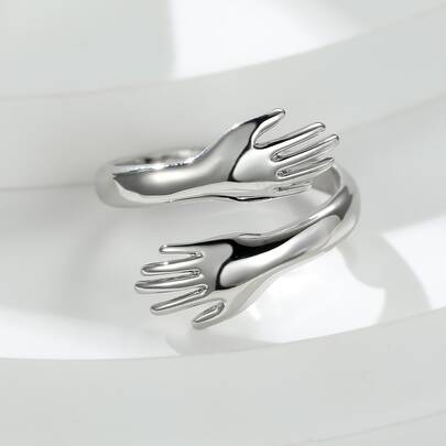 1pc Silver Minimalist Hug Open Ring