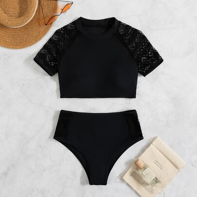 Solid High Waisted Bikini Swimsuit
