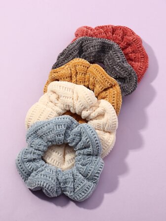 Set de 5 accesorios para el cabello de mujer que incluye scrunchies de unicolor, adecuados para uso diario en otoño e invierno, coletero, ligas para el cabello, elásticos para el cabello, cuerda para el cabello