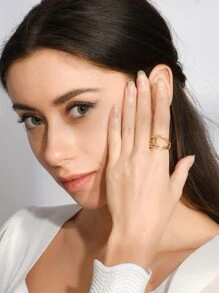 扭結細節開口戒指 - 金黃色 - 查看 1