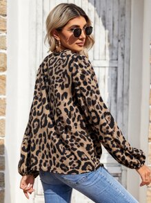 Blusa con estampado de leopardo de manga farol - Multicolor - Ver 2