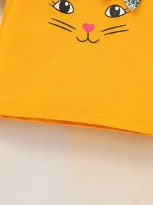 SHEIN 小女童貓和豹紋印花蝴蝶結T恤和褲子 - 彩色 - 查看 5