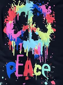 Niños Camiseta salpicaduras de tinta & con estampado de letra - Negro - Ver 3