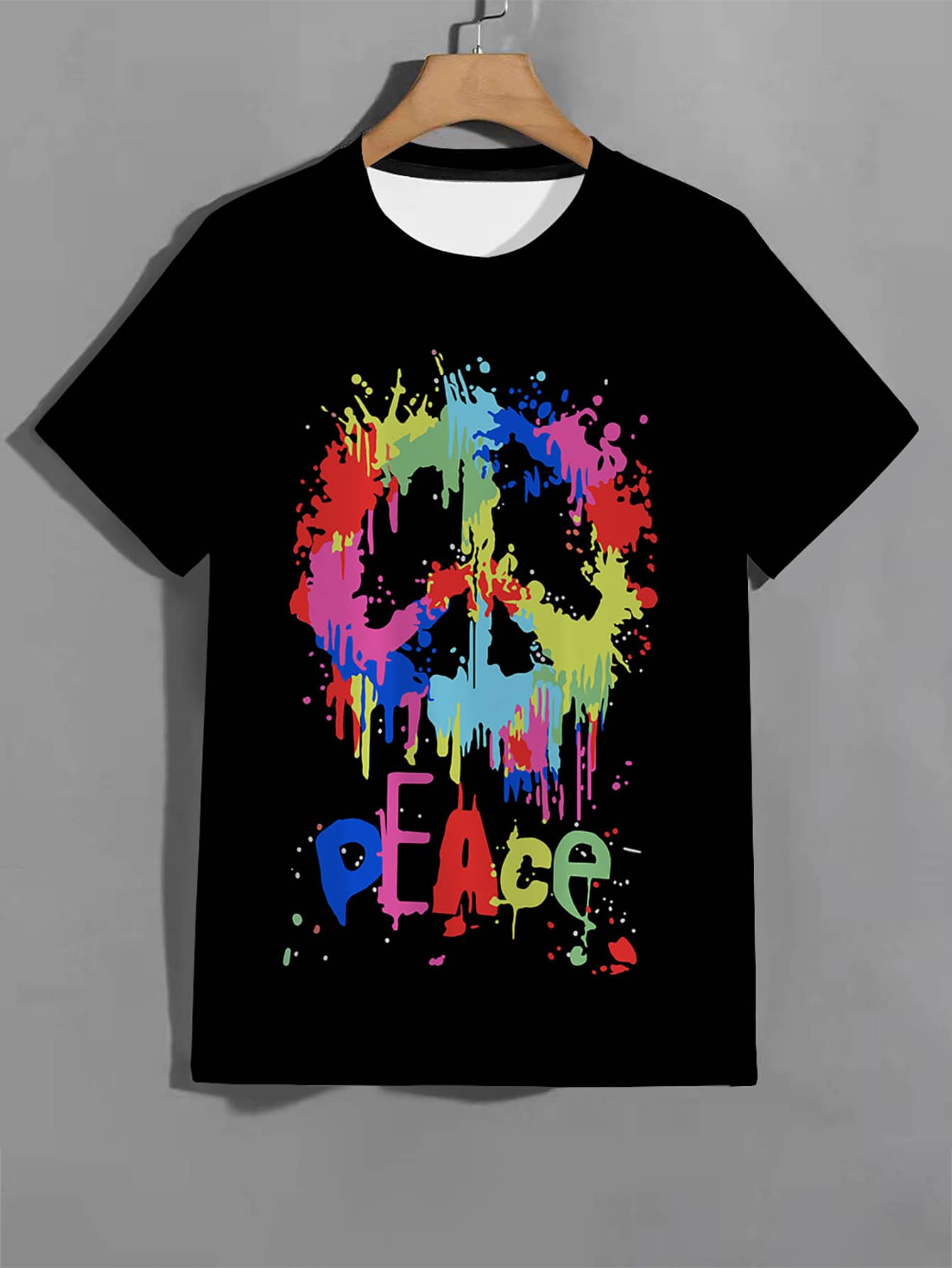Niños Camiseta salpicaduras de tinta & con estampado de letra - Negro - Ver 1