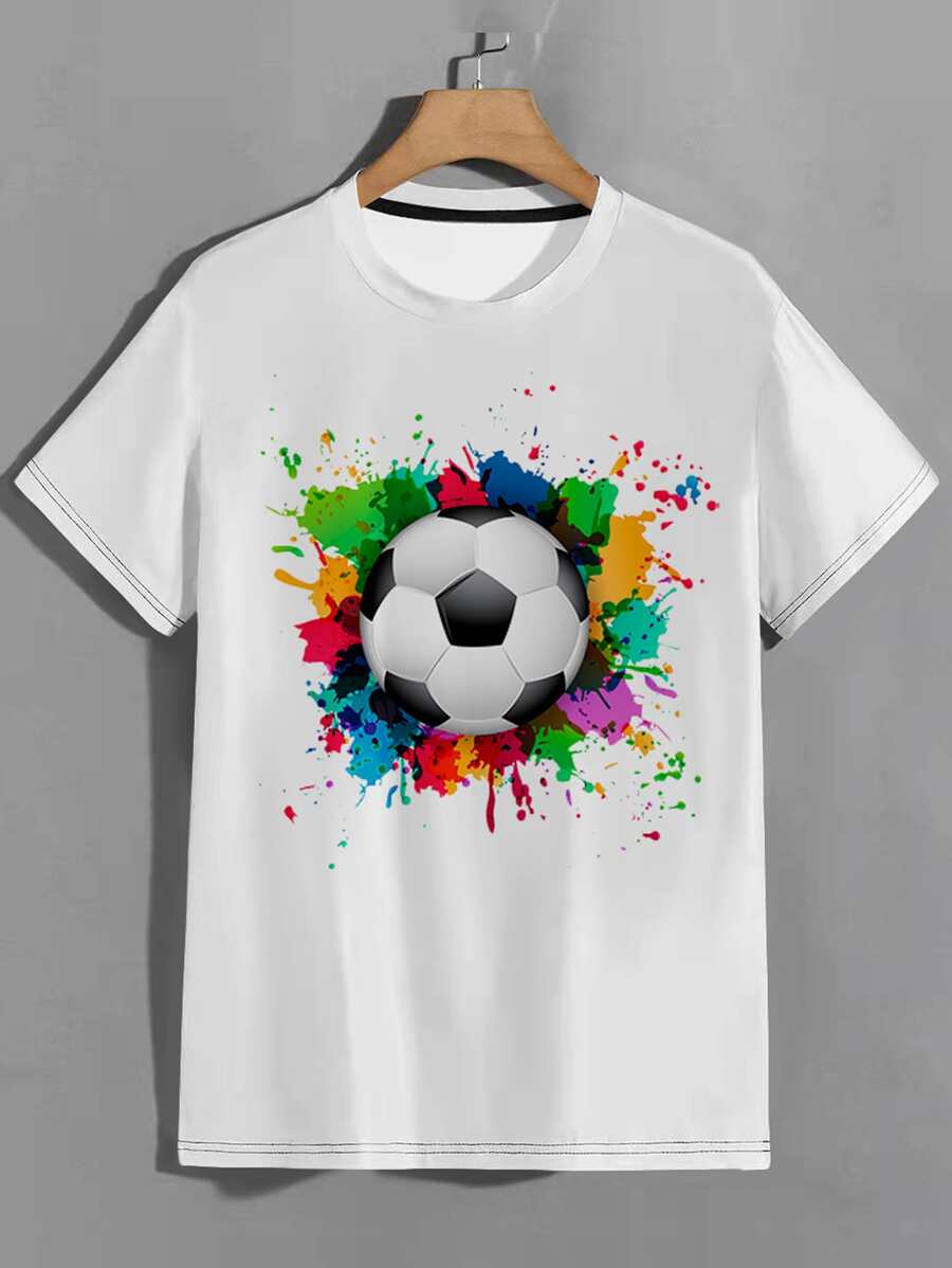 SHEIN Tween Boy Soccer & Splash Ink Print Tee - White - View 1