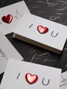 1 张心形设计随机贺卡，现代字母图形纸质邀请卡，适合派对、圣诞节