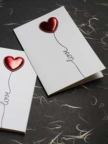 1 张心形设计随机贺卡，现代字母图形纸质邀请卡，适合派对、圣诞节