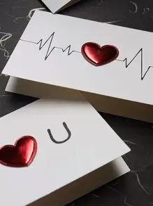 1 张心形设计随机贺卡，现代字母图形纸质邀请卡，适合派对、圣诞节