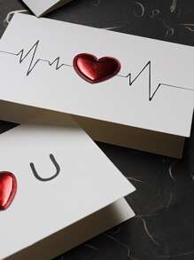 1 张心形设计随机贺卡，现代字母图形纸质邀请卡，适合派对、圣诞节