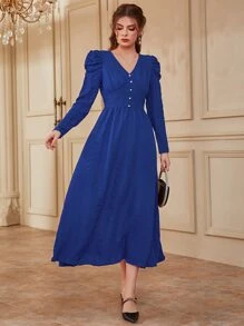 Modelyn Women Dresses Mutiara Ruched Plain Anggun - Royal Blue - View 1