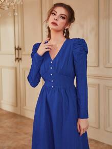 Modelyn Women Dresses Mutiara Ruched Plain Anggun - Royal Blue - View 3