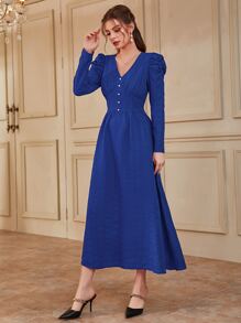Modelyn Women Dresses Mutiara Ruched Plain Anggun - Royal Blue - View 5