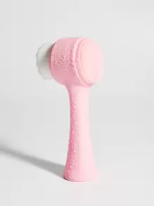 1pc Soft Bristle Standing Double-Sided 3D Facial Cleansing Brush, Silicon Manual Face Cleaning, Pore Cleansing, And Makeup Removal - Pink - View 3