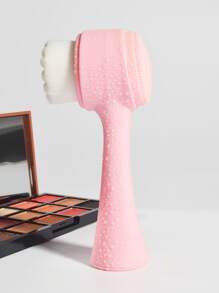 1pc Soft Bristle Standing Double-Sided 3D Facial Cleansing Brush, Silicon Manual Face Cleaning, Pore Cleansing, And Makeup Removal - Pink - View 4