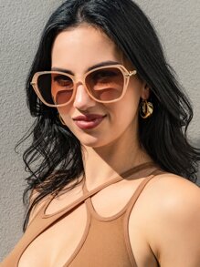 1pc Women Hollow Square Fashion Fashion Glasses For Vacation - Pink - View 1