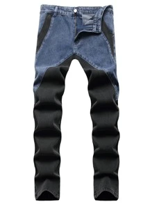 ROMWE MEN Guys Two Tone Skinny Jeans - Multicolor - View 1