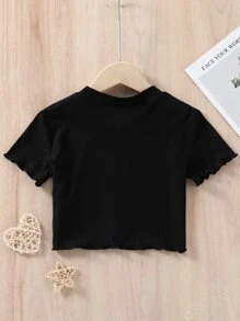 SHEIN Tween Girls' Casual Knit Stretchy Short Tee With Heart Print - Black - View 2