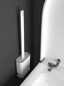 1pc/set Toilet Brush & Base, Plastic Handle Wall Mounted Silicone Toilet Brush With Base For Anti-Drip - White - View 2