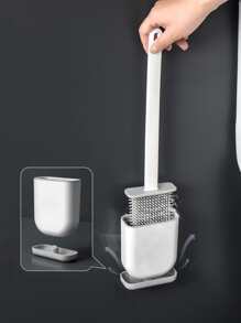 1pc/set Toilet Brush & Base, Plastic Handle Wall Mounted Silicone Toilet Brush With Base For Anti-Drip - White - View 4