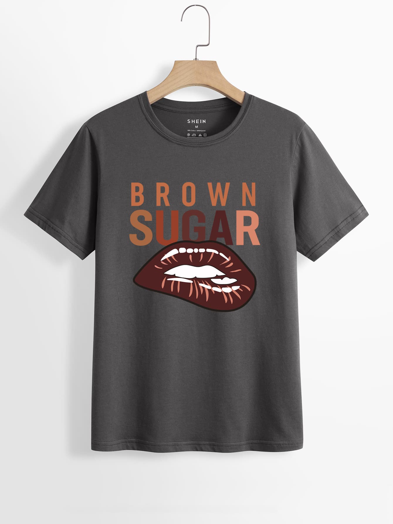 Áo thun nữ Con số Lá thư Giải trí - Màu xám đen - Xem 1