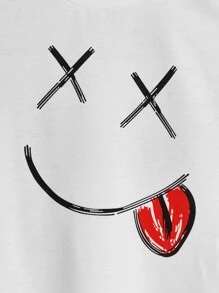 SHEIN Toddler Boys Cartoon Face Pattern Tee - White - View 4