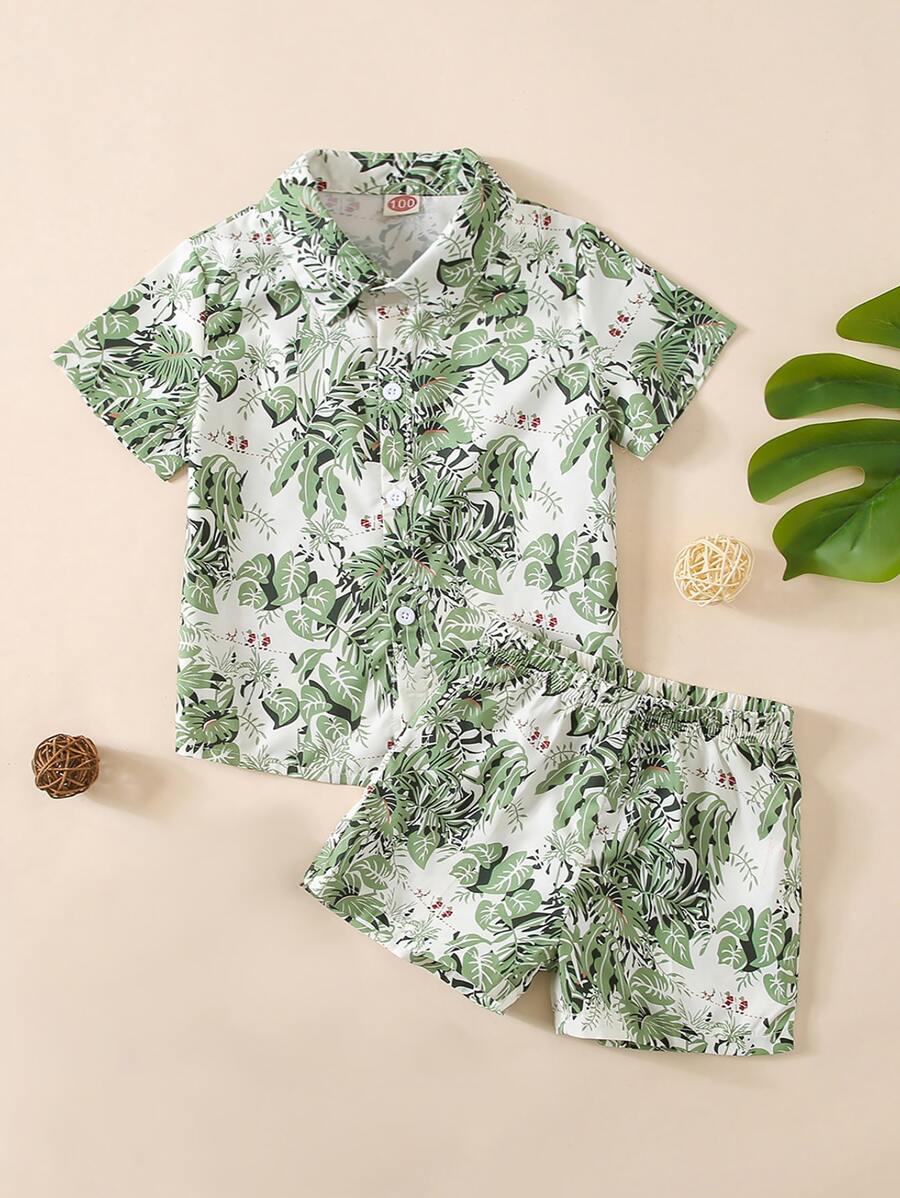 小男童熱帶圖案襯衫和短褲