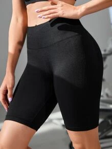 Shorts biker con estiramiento alto inconsútil - Negro - Ver 1