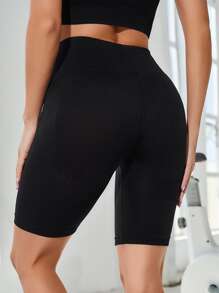 Shorts biker con estiramiento alto inconsútil - Negro - Ver 3
