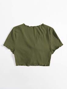 SHEIN EZwear Plus Drawstring Ruched Lettuce Trim Tee - Army Green - View 2