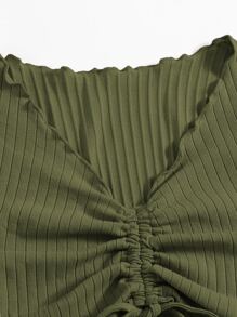 SHEIN EZwear Plus Drawstring Ruched Lettuce Trim Tee - Army Green - View 5