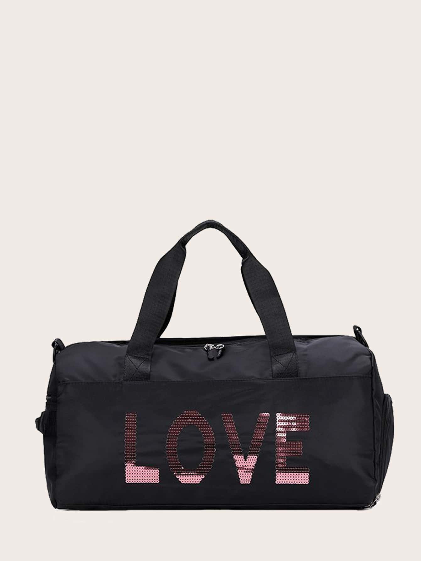 Bolso de equipaje con lentejuelas con letra - Negro - Añade 1