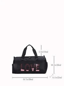 Letter Sequins Decor Duffel Bag - Black - View 3