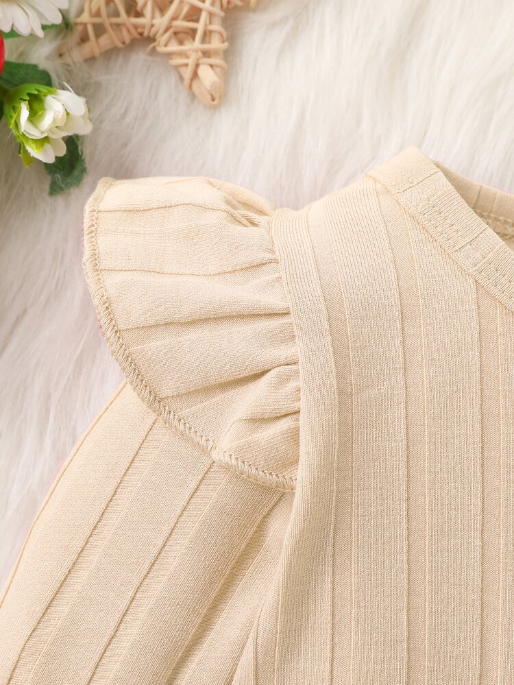 嬰兒荷葉邊連身背心和前蝴蝶結衛褲和髮箍 - 米色 - 查看 3