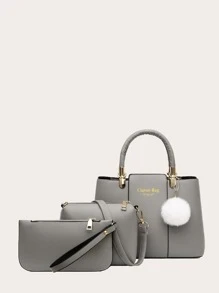 3入組毛球吊墜手提包套裝